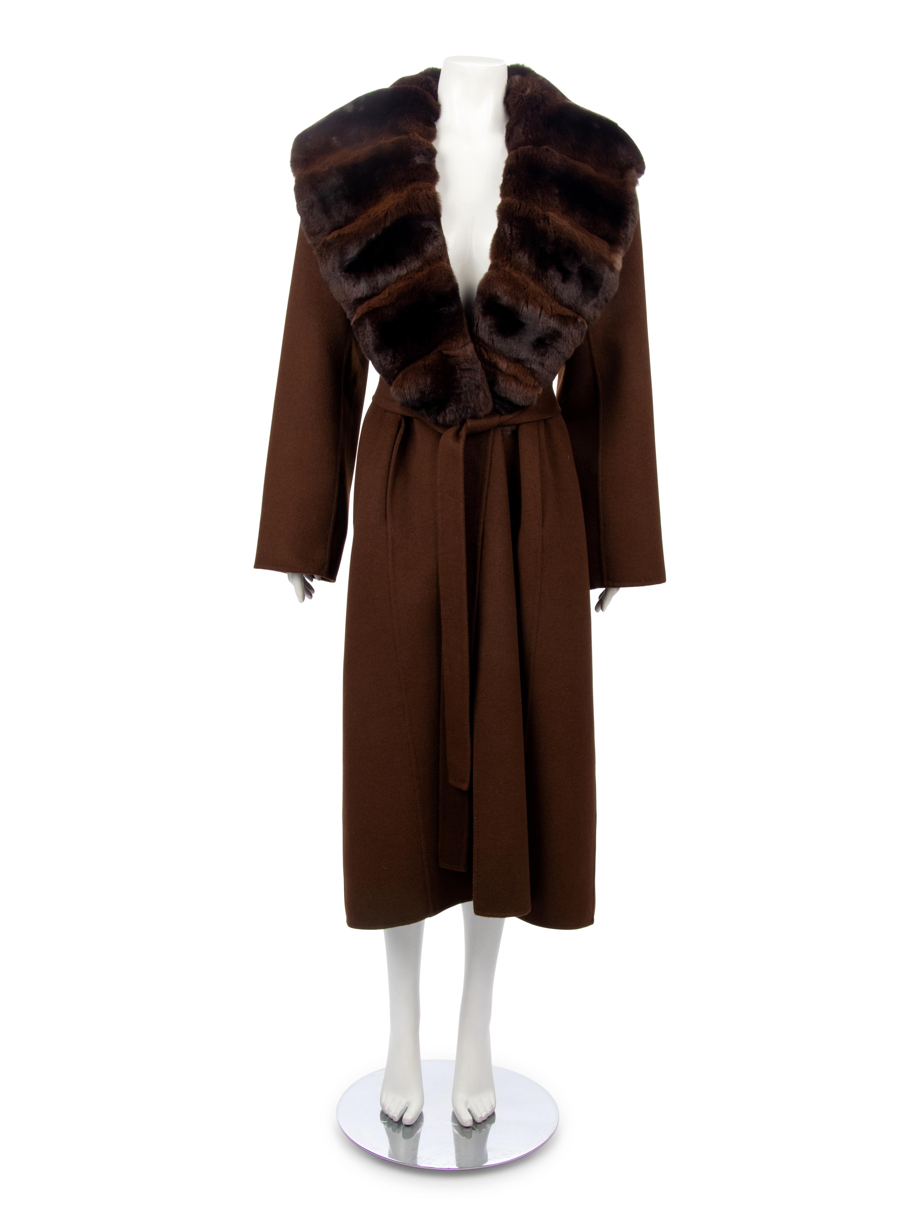 Gianfranco Ferre Chocolate Brown Coat with Chinchilla Colla, 1990-2000s
