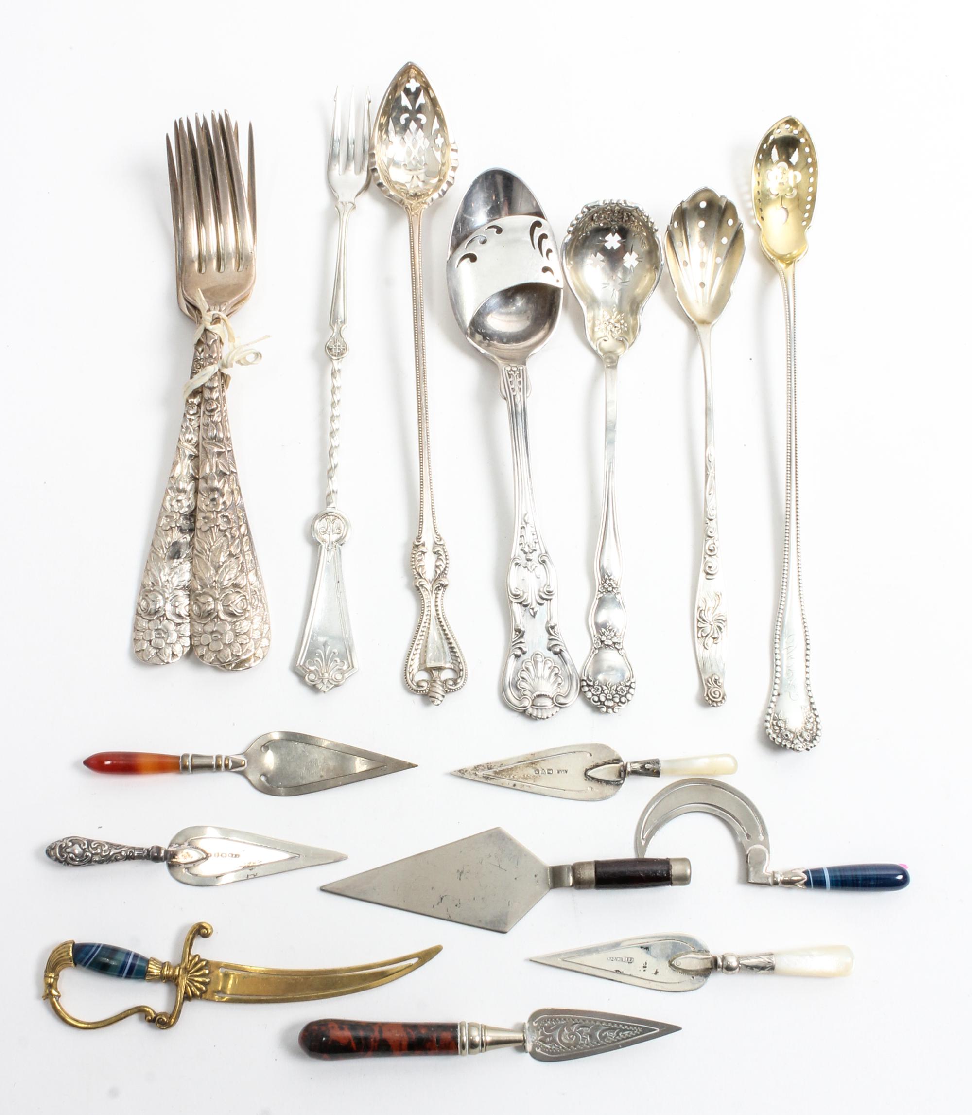 A Collection of Silver and Silver-Plate Flatware Articles Length of longest 11 3/4 inches.