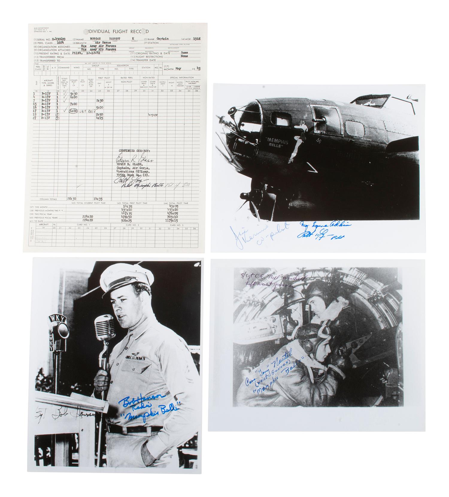 [WWII]. Large collection of signatures from Captain Robert Morgan and crew of the Memphis Belle .