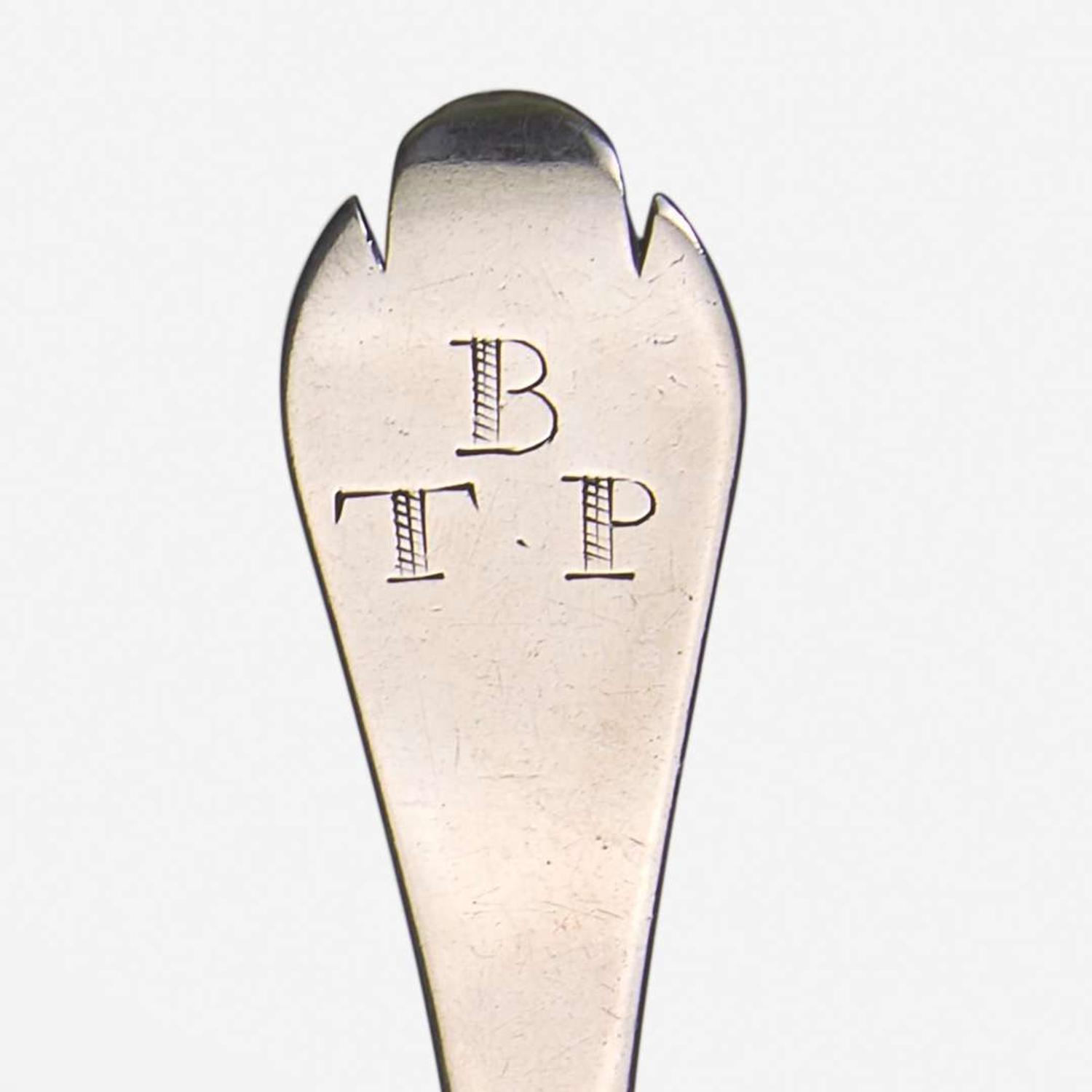 Two silver tablespoons William Cowell, Sr. (1682-1736) and John Burt (1692-1745), Boston, MA, circa 1710 and 1715