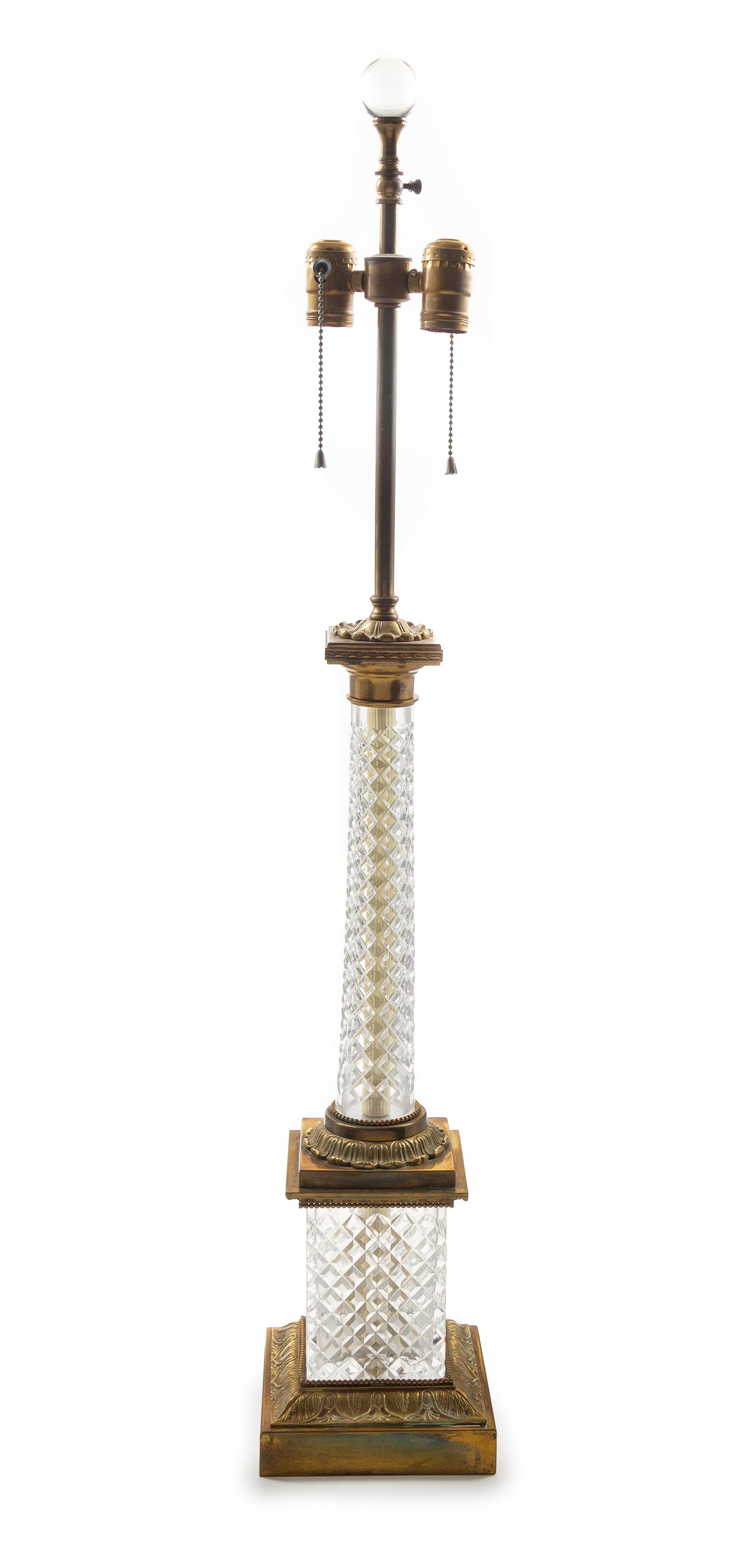 A Continental Gilt Metal Mounted Cut Glass Lamp Height overall 39 inches. — EARLY 20TH CENTURY