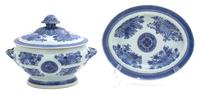 A Chinese Export Blue and White Fitzhugh Tureen and Undertray