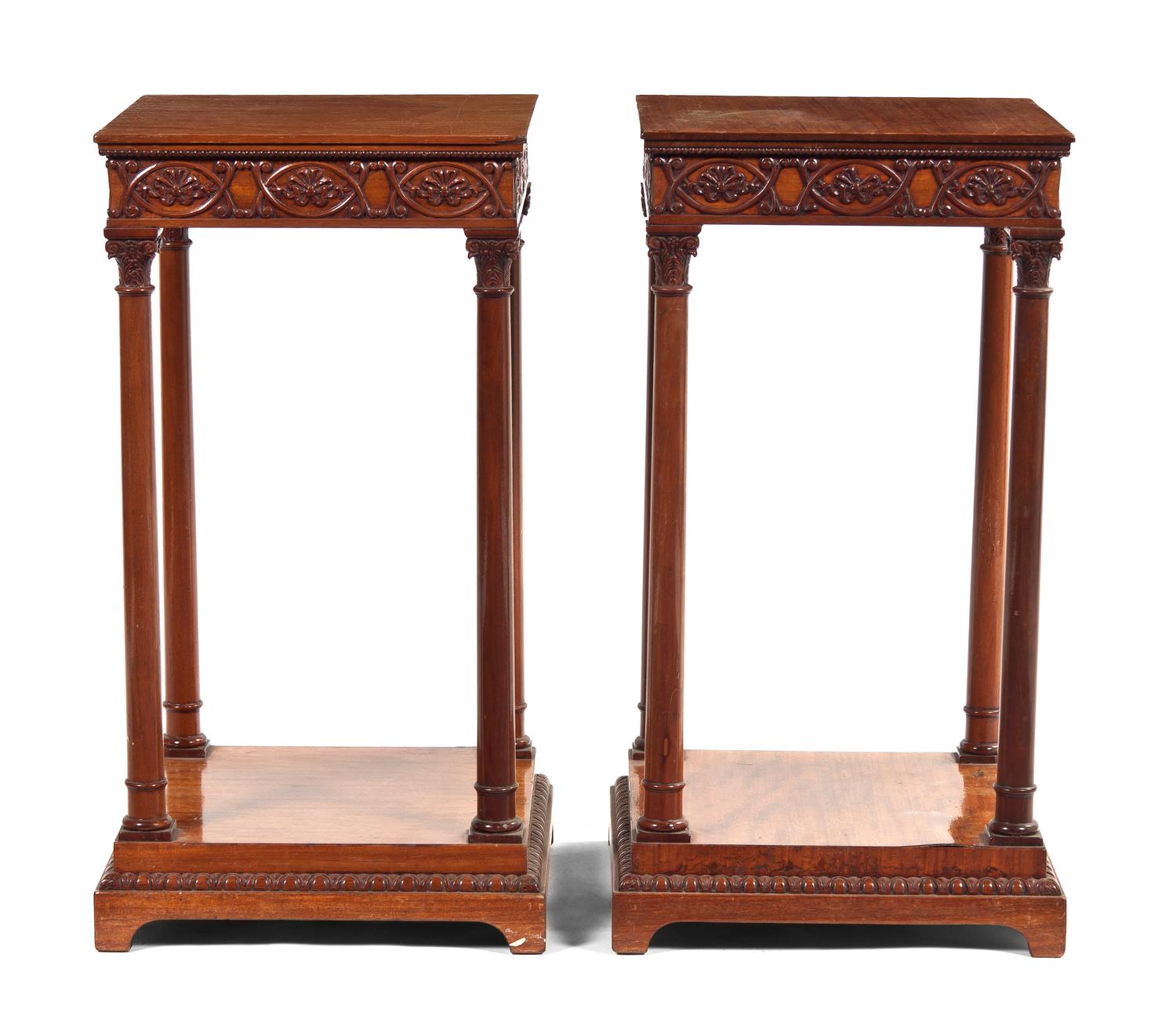 A Pair of Chippendale Style Mahogany Pedestal Tables, Height 27 inches.