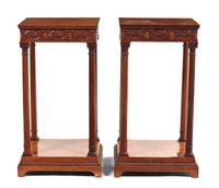 A Pair of Chippendale Style Mahogany Pedestal Tables, Height 27 inches.