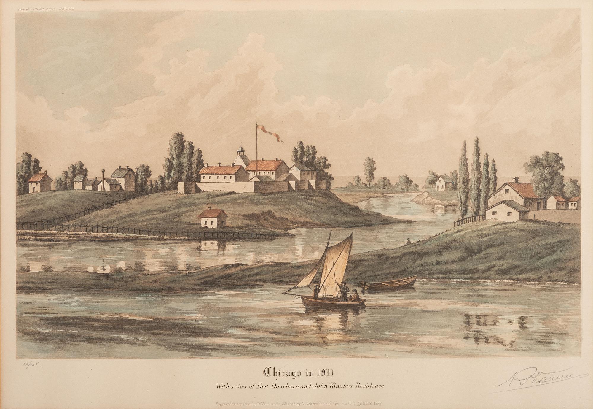 [CHICAGO]. A group of 2 prints of Chicago in 1831 and 1833.