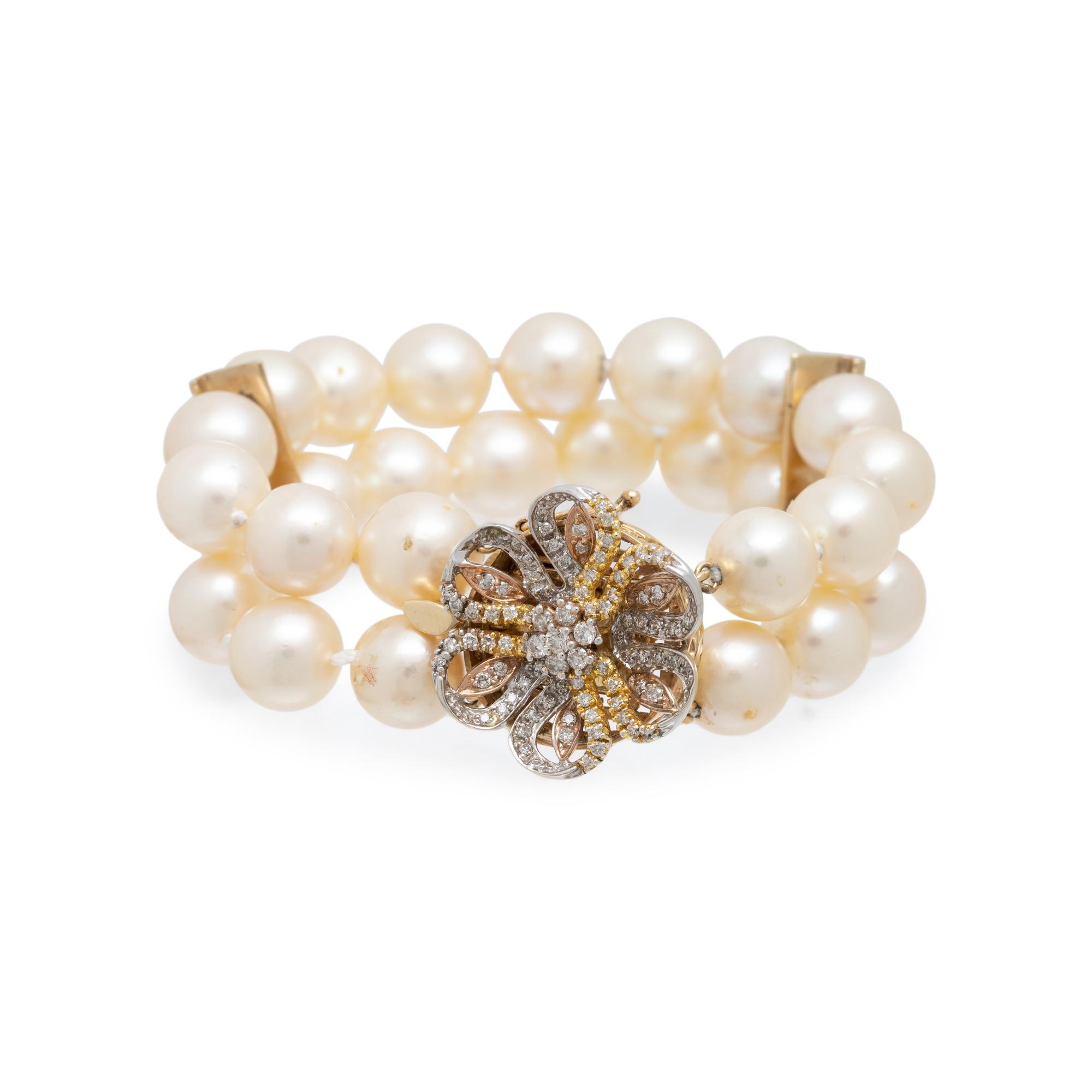CULTURED PEARL AND DIAMOND BRACELET