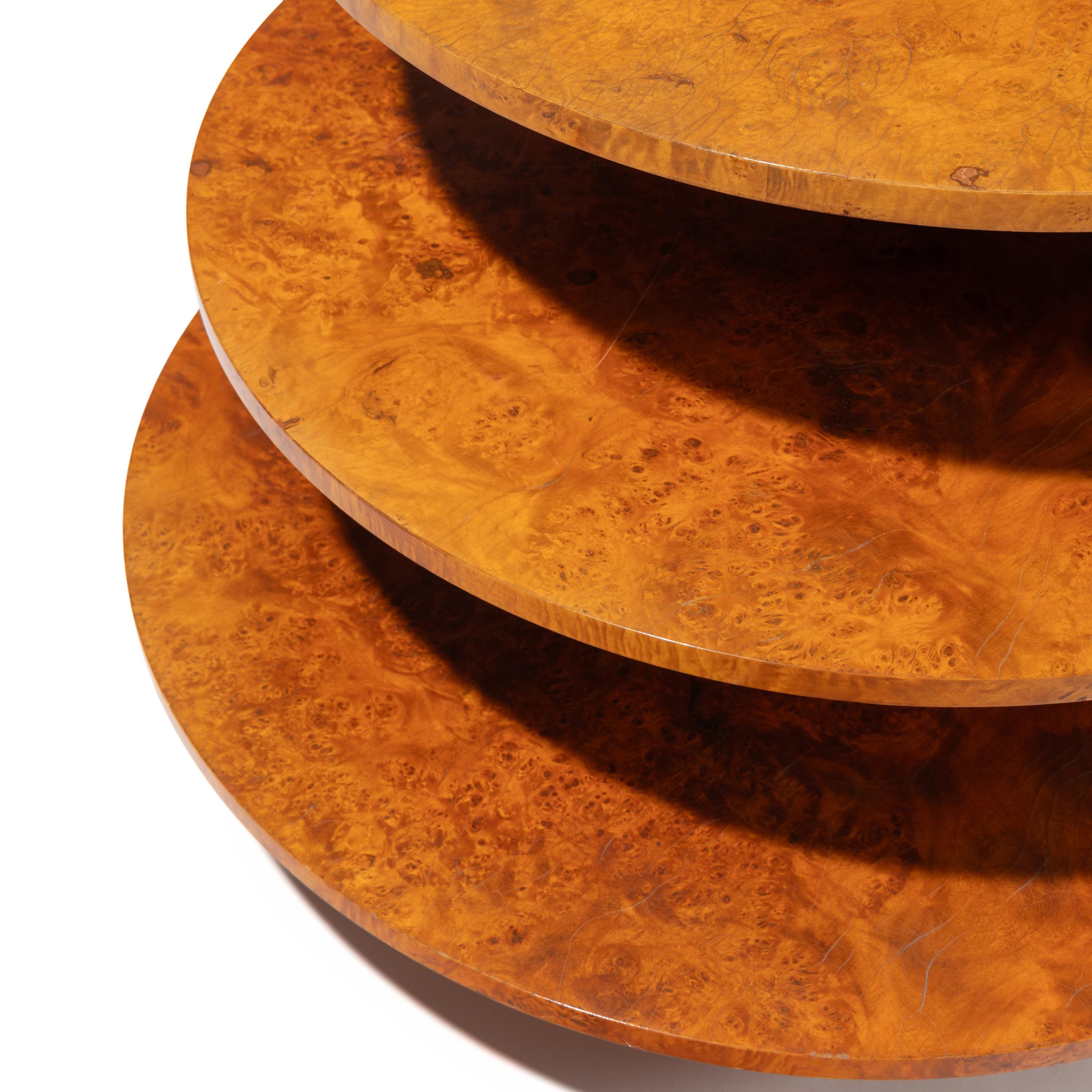 Art Deco Style Early 20th Century — Burlwood Three-Tier Circular Side Table