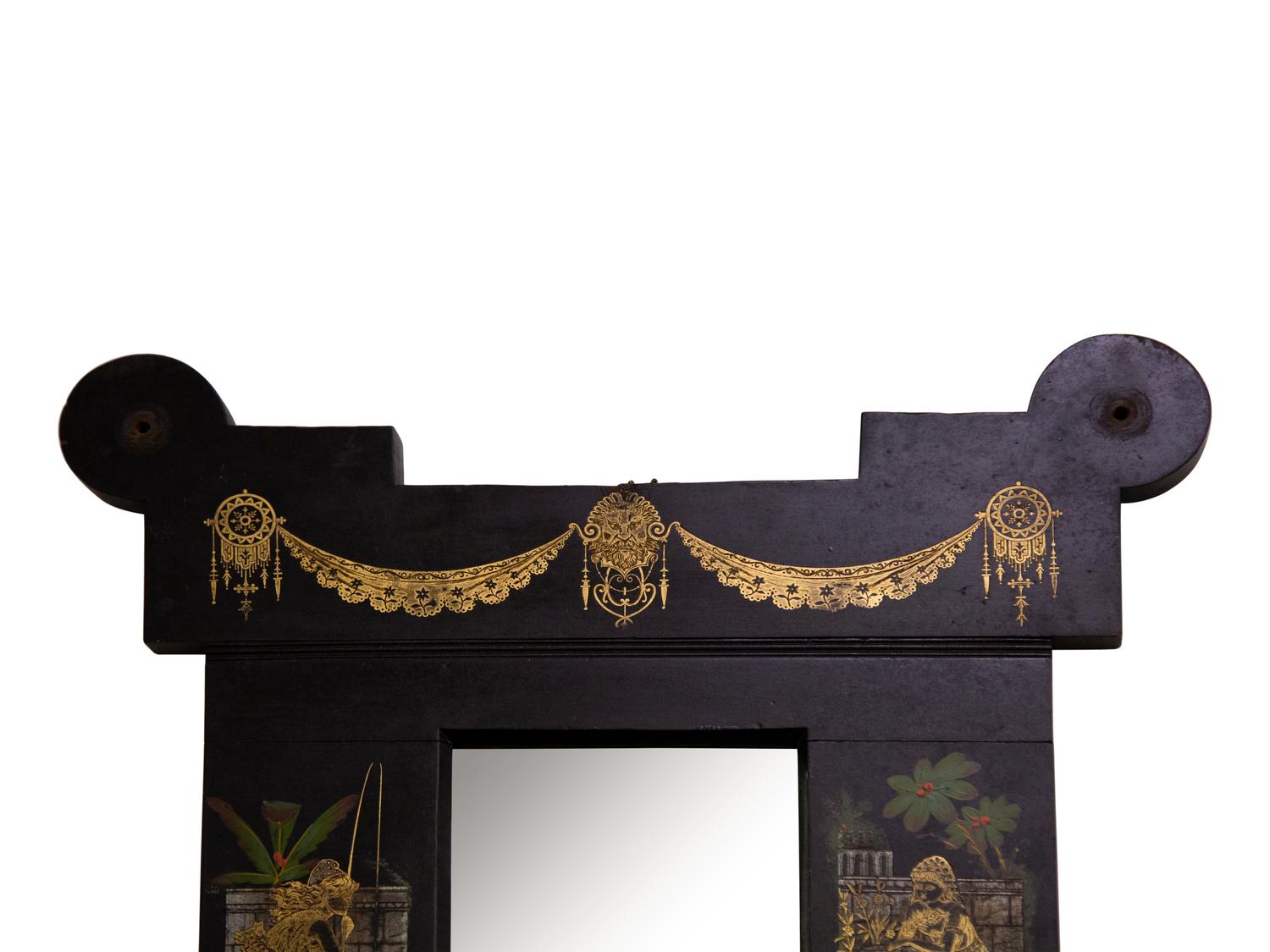 An Aesthetic Movement Gilt Decorated Ebonized Wall Mirror