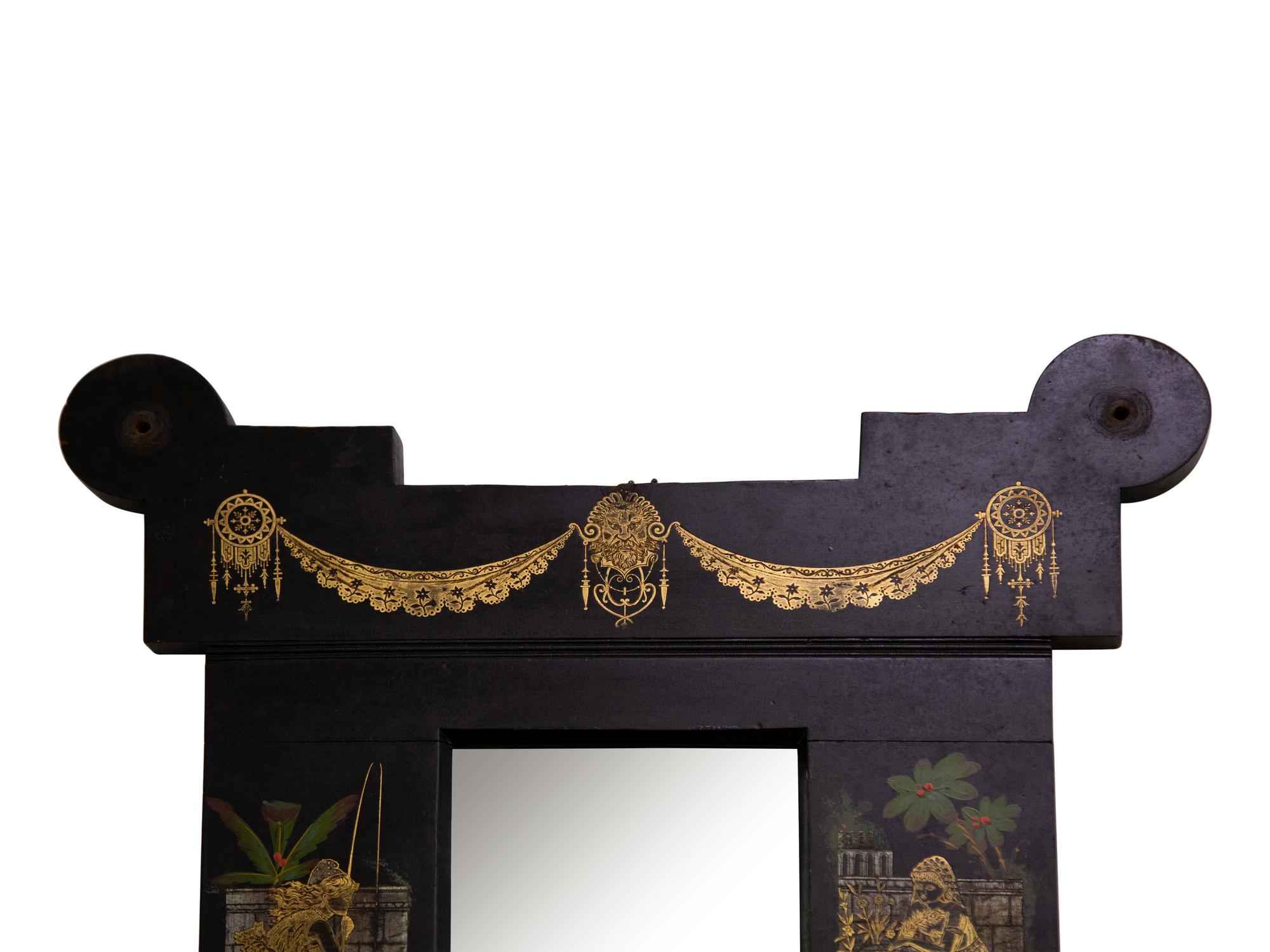 An Aesthetic Movement Gilt Decorated Ebonized Wall Mirror