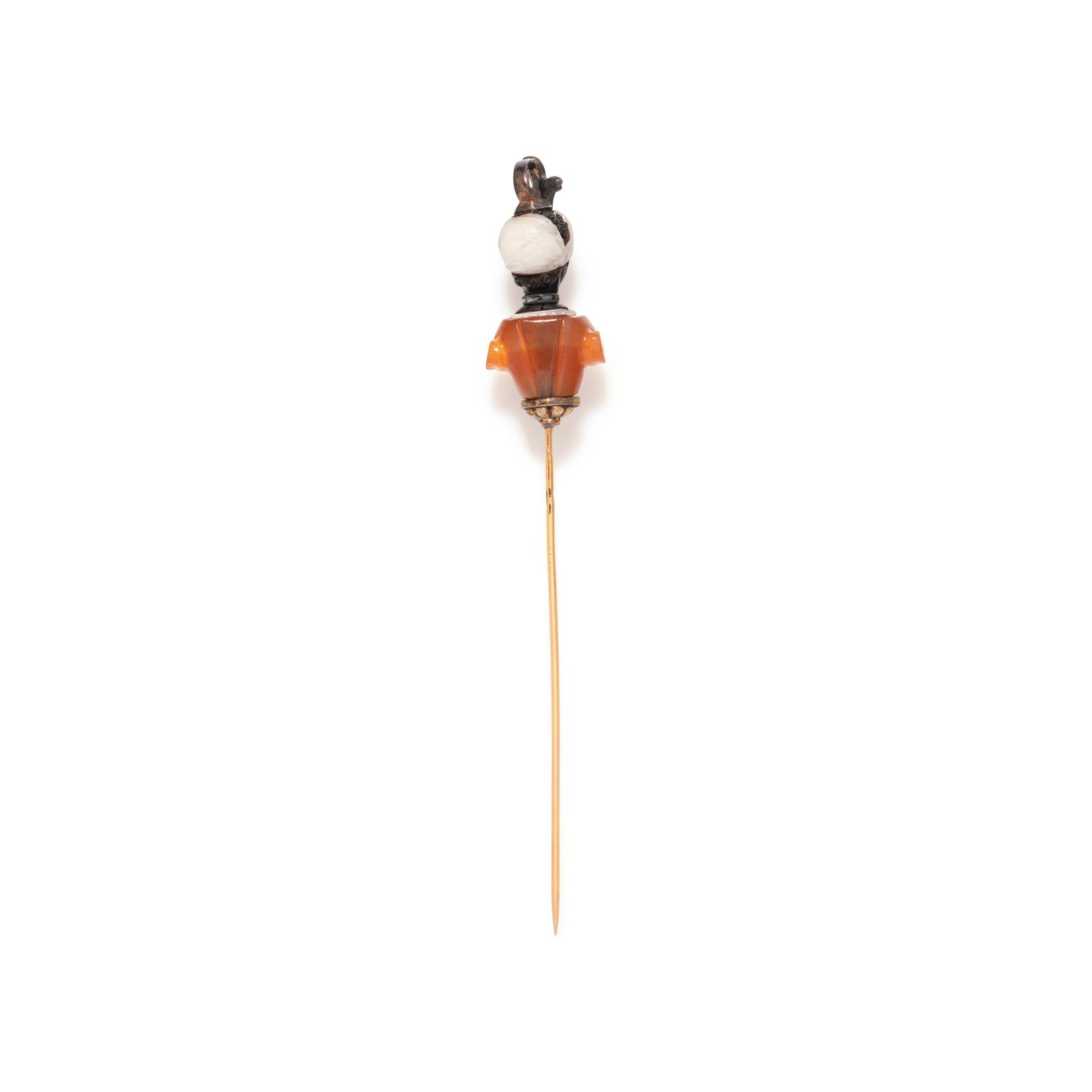 FRENCH, ANTIQUE, MULTIGEM AND DIAMOND BLACKAMOOR STICK PIN