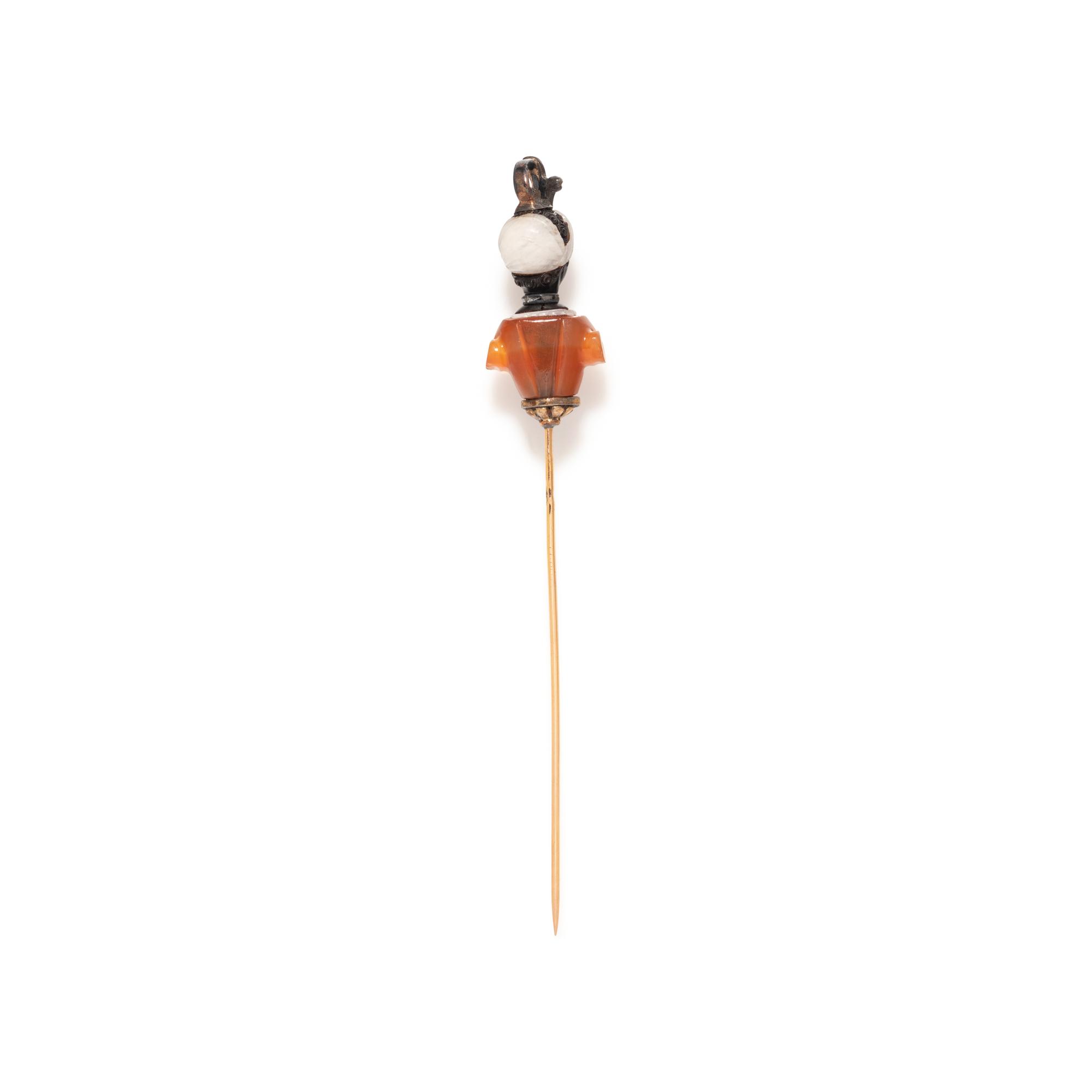 FRENCH, ANTIQUE, MULTIGEM AND DIAMOND BLACKAMOOR STICK PIN