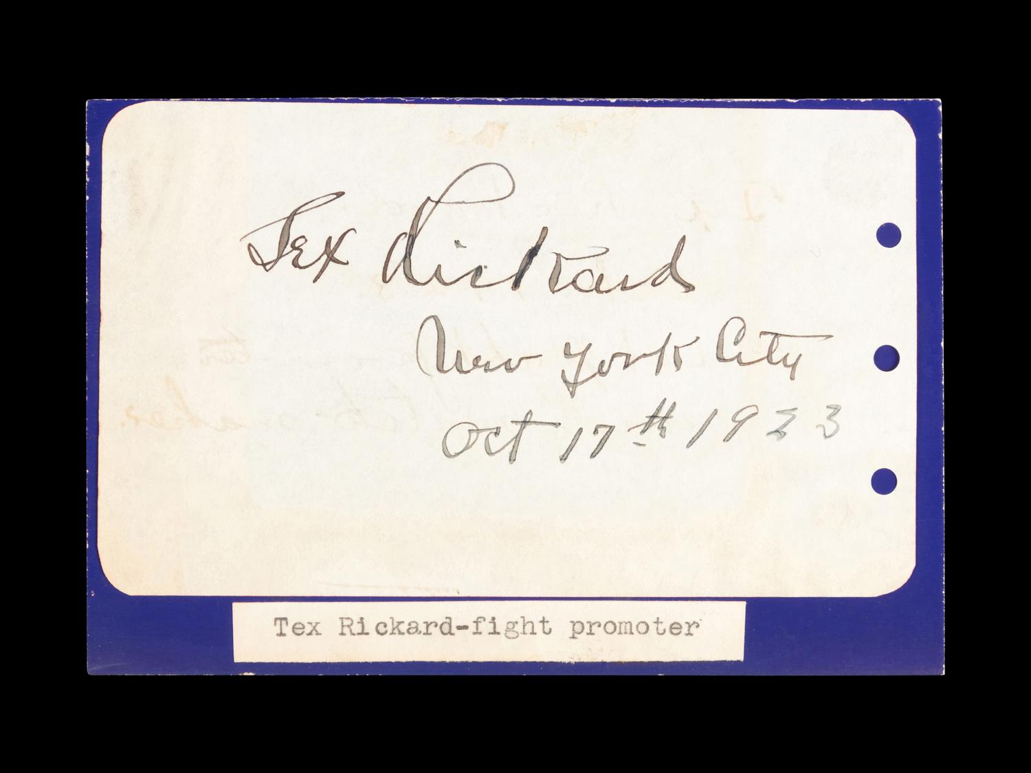 A Tex Rickard 1923 Signed Autograph,