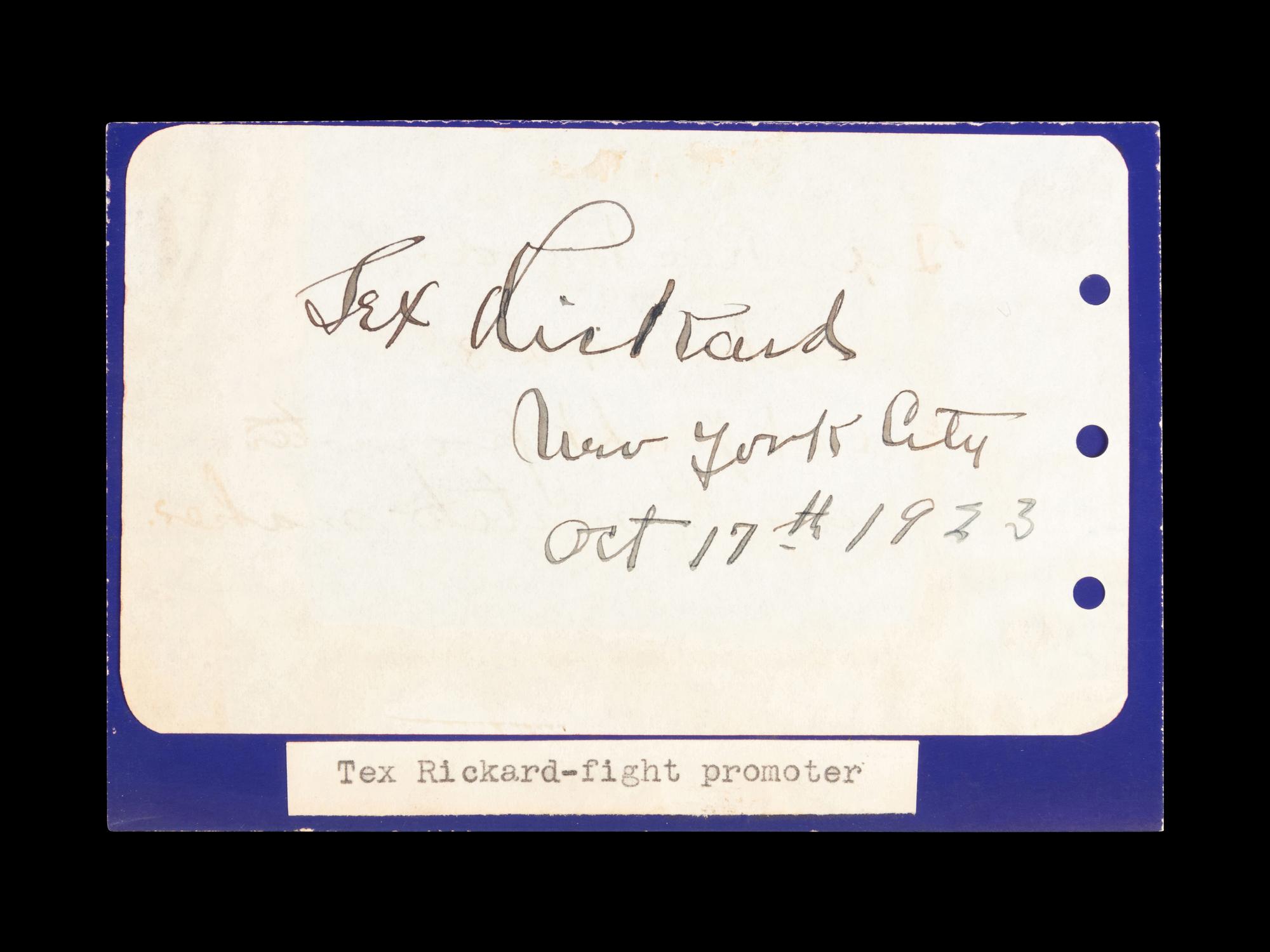 A Tex Rickard 1923 Signed Autograph,