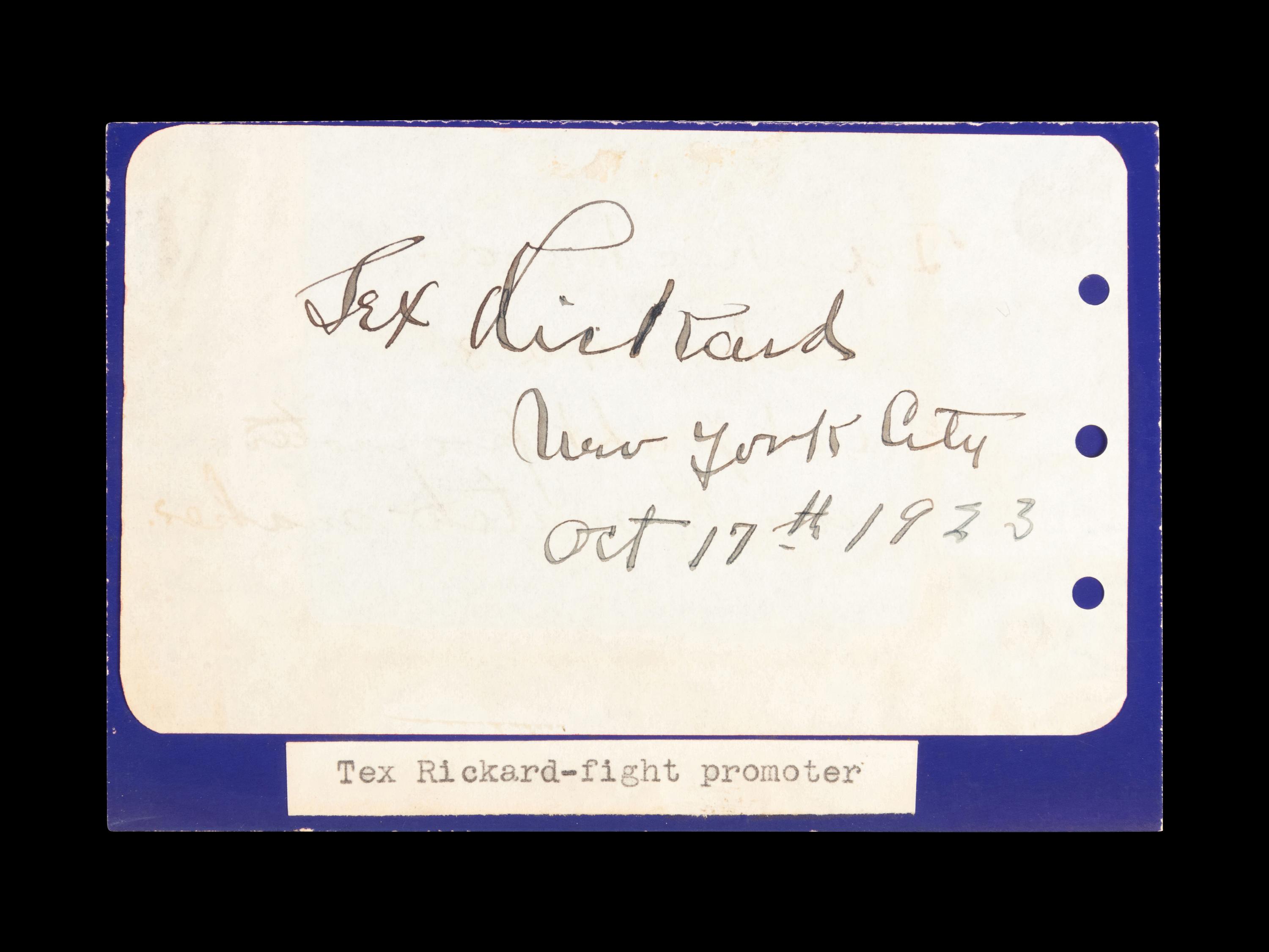 A Tex Rickard 1923 Signed Autograph,