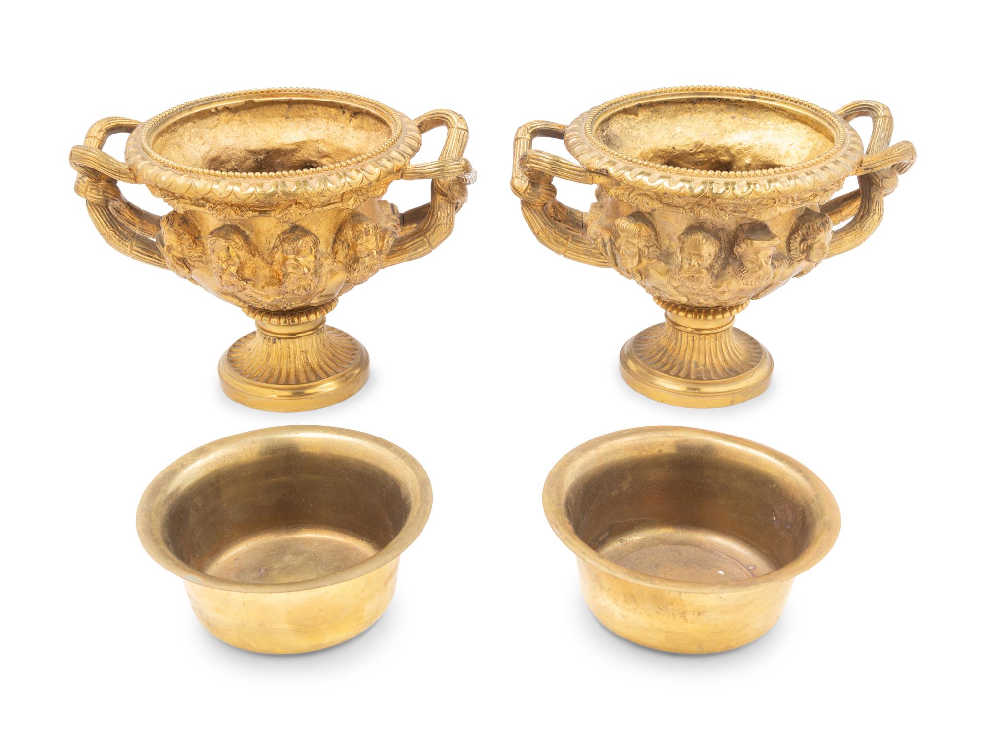 A Pair of Continental Gilt Bronze Models of the Warwick Vase