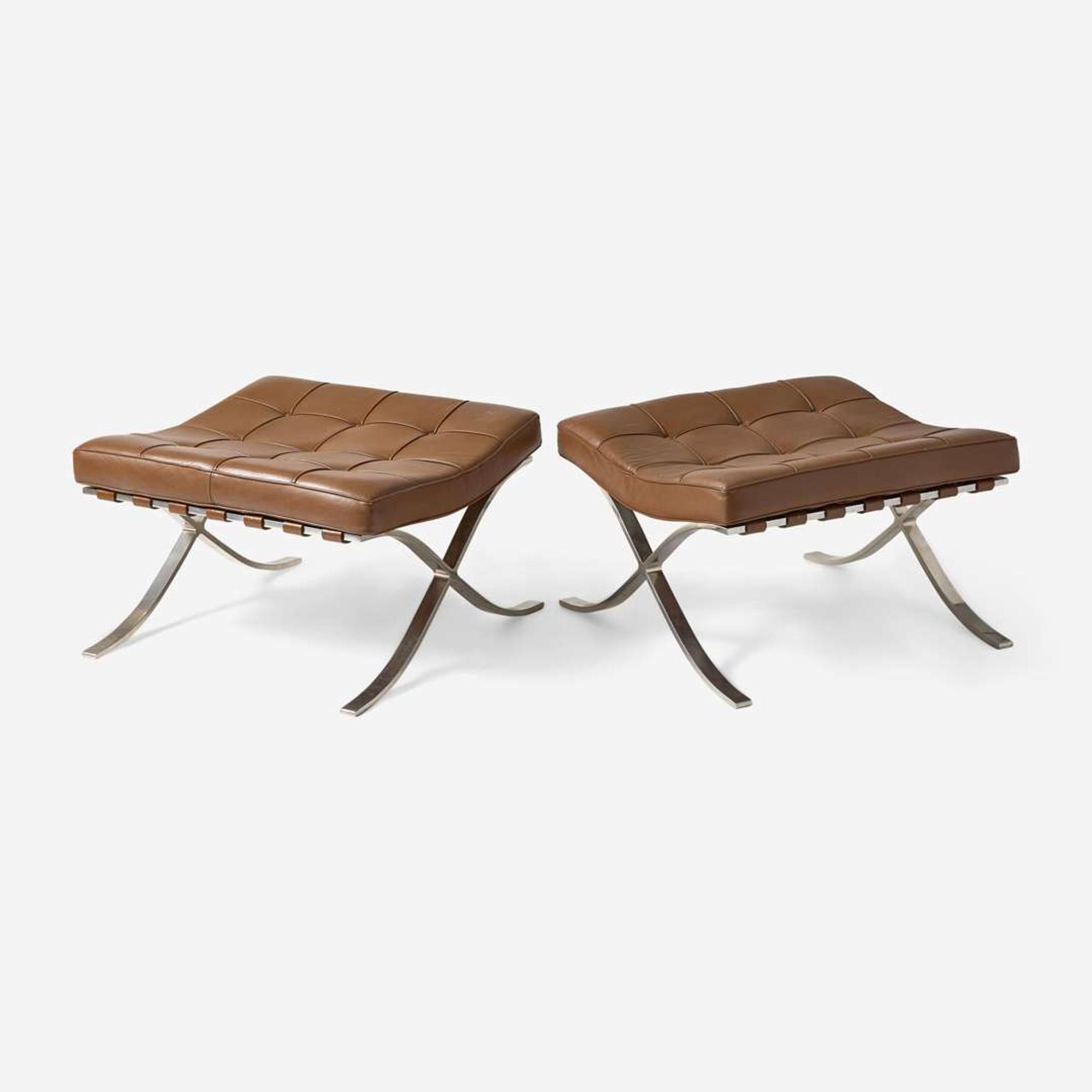 Ludwig Mies van der Rohe (German-American, 1886-1969) Pair of "Barcelona" Ottomans, Knoll International, USA, designed 1929, the present lot 1970s
