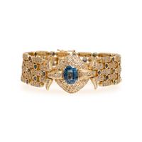 YELLOW GOLD, SYNTHETIC SAPPHIRE, SAPPHIRE AND DIAMOND BRACELET