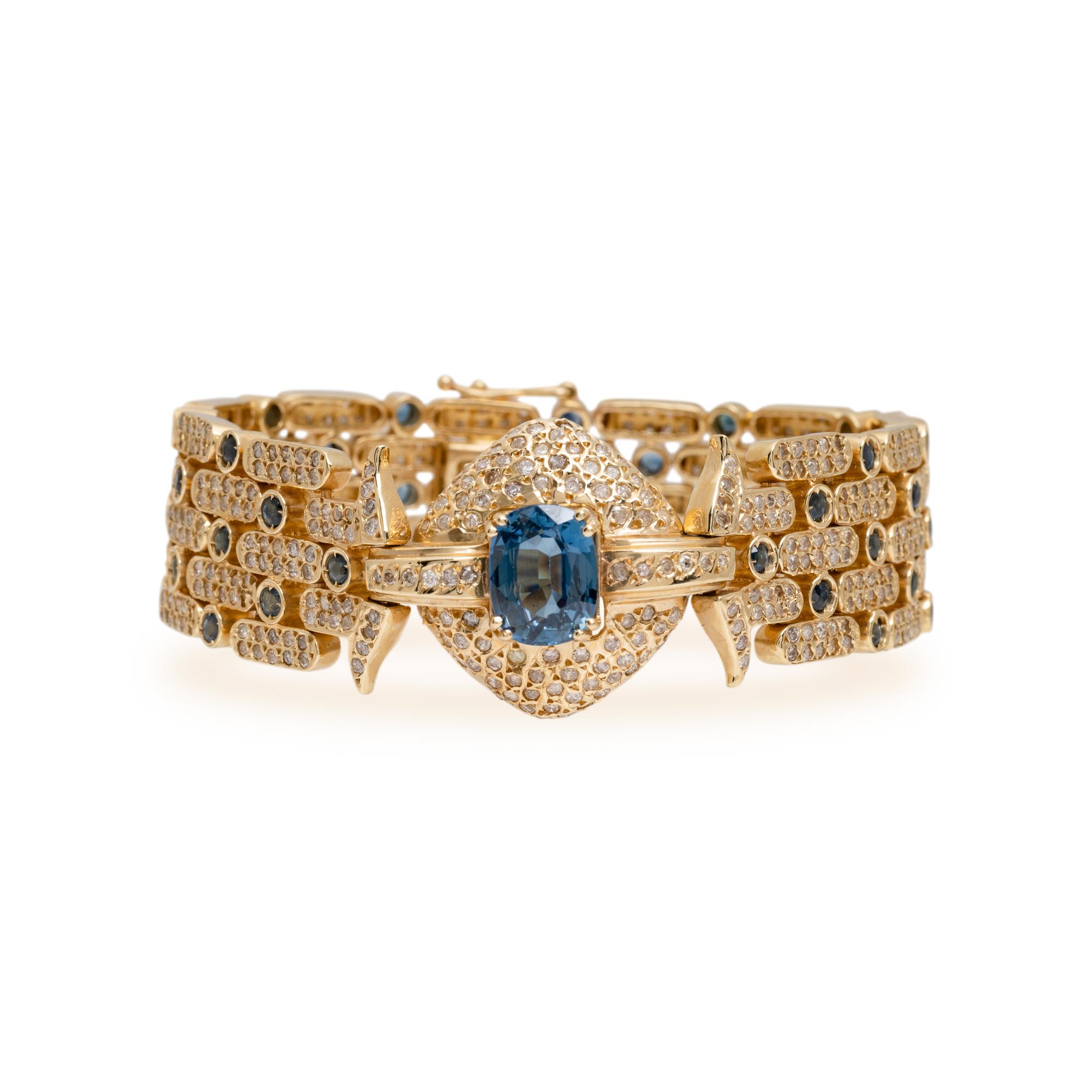 YELLOW GOLD, SYNTHETIC SAPPHIRE, SAPPHIRE AND DIAMOND BRACELET