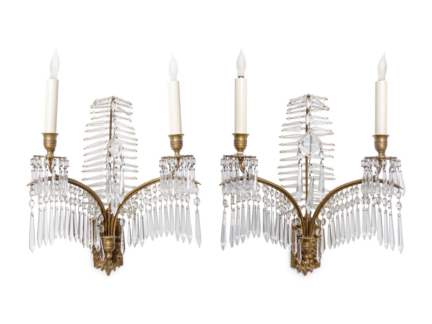 A Pair of Crystal Two-Light Sconces