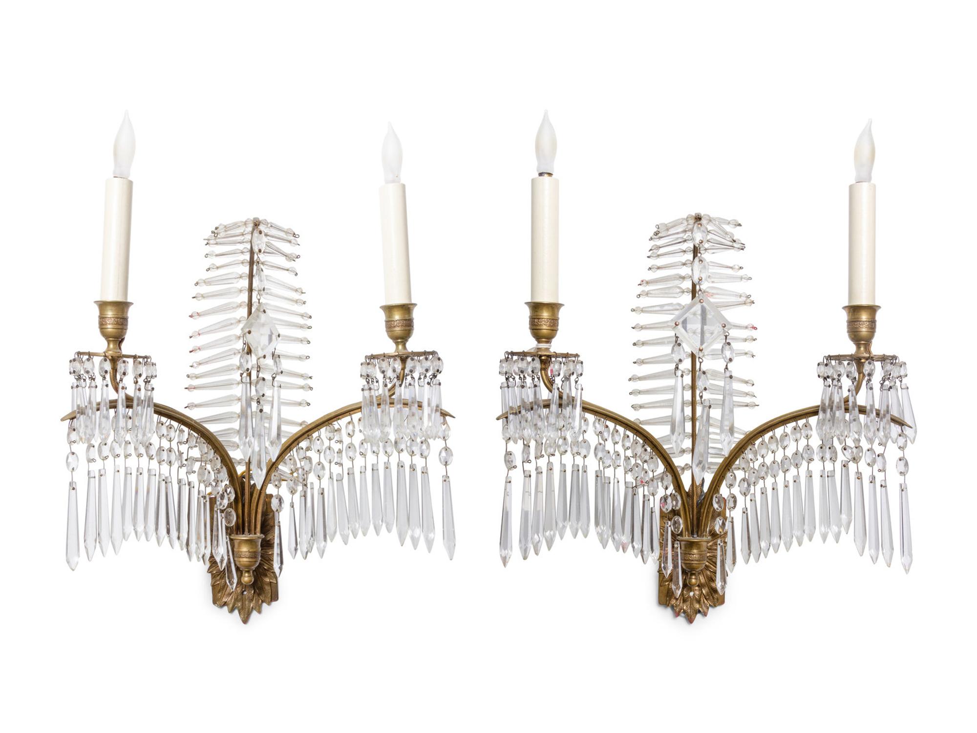 A Pair of Crystal Two-Light Sconces