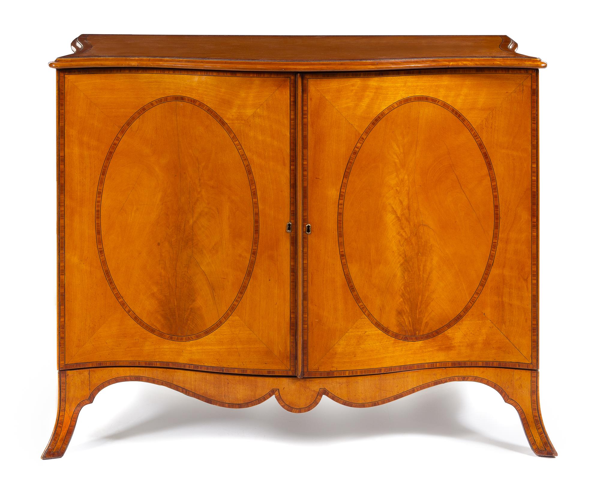 A Pair of George III Style Satinwood Commodes Height 33 x width 41 x depth 21 inches. — CIRCA 1880