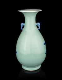 A Celadon Ground Blue and White Porcelain Baluster Vase