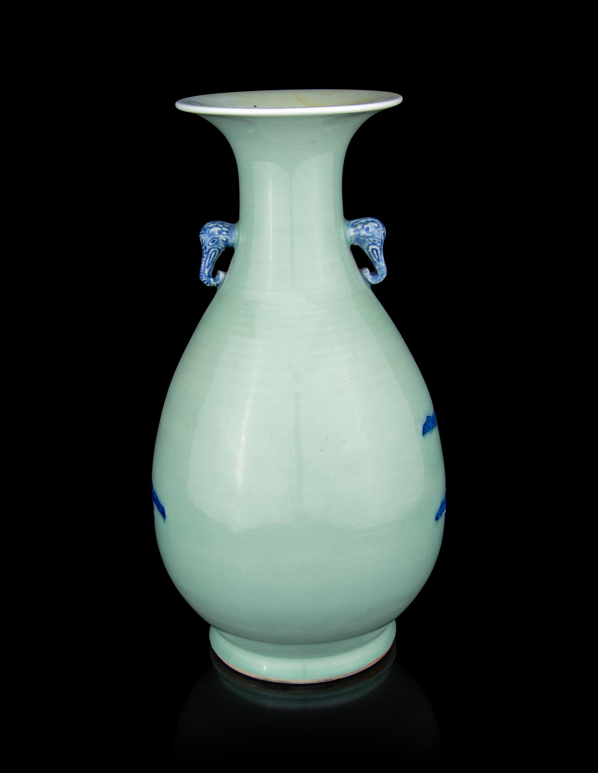 A Celadon Ground Blue and White Porcelain Baluster Vase