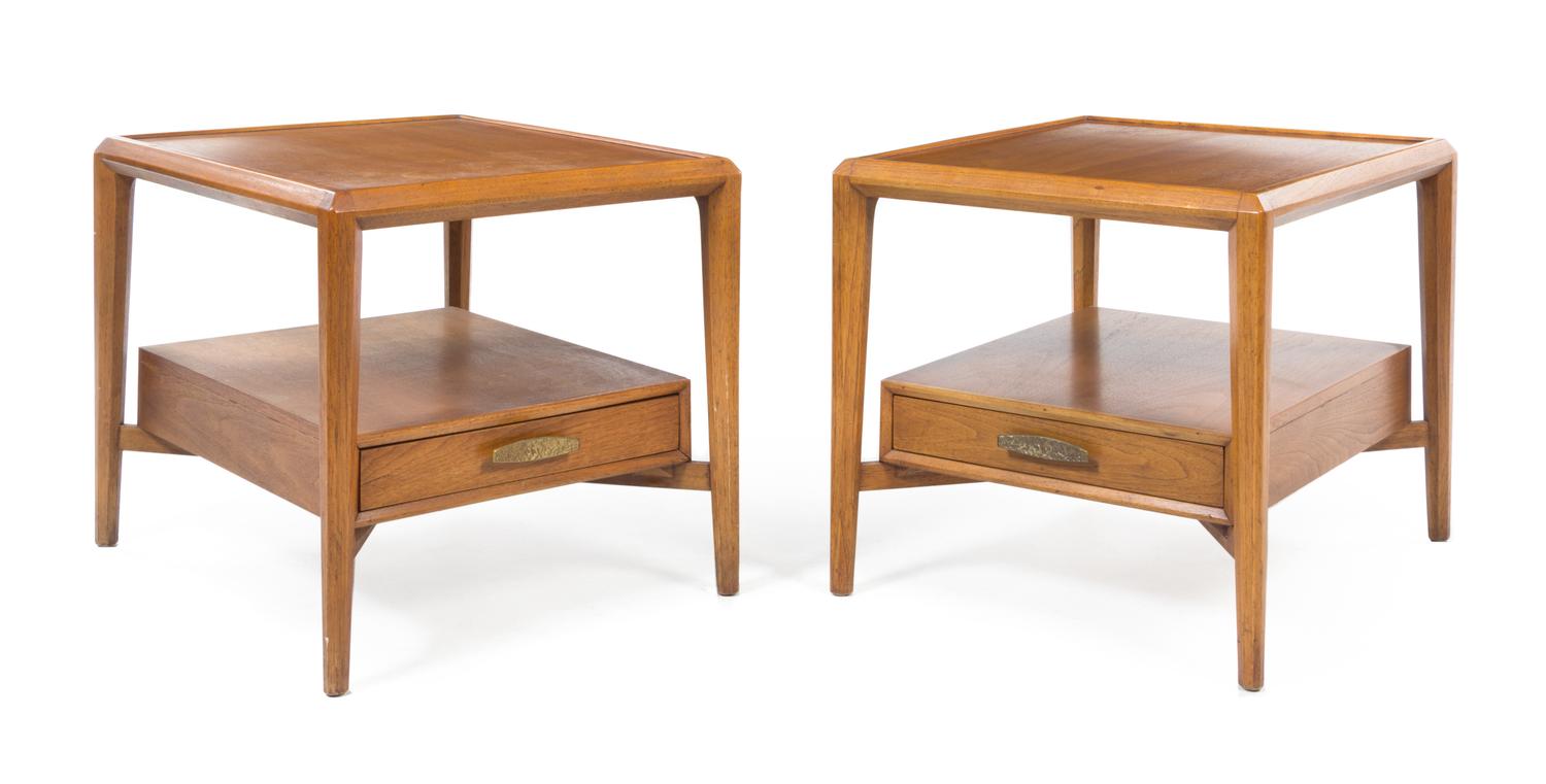 American, c.1960, a pair of side tables, each with one drawer