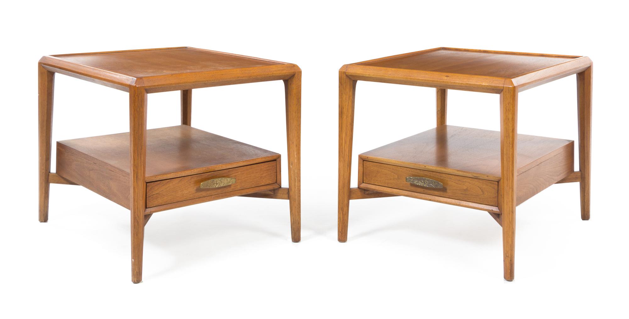 American, c.1960, a pair of side tables, each with one drawer