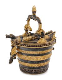 A Continental Gilt and Patinated Bronze Pail-Form Box