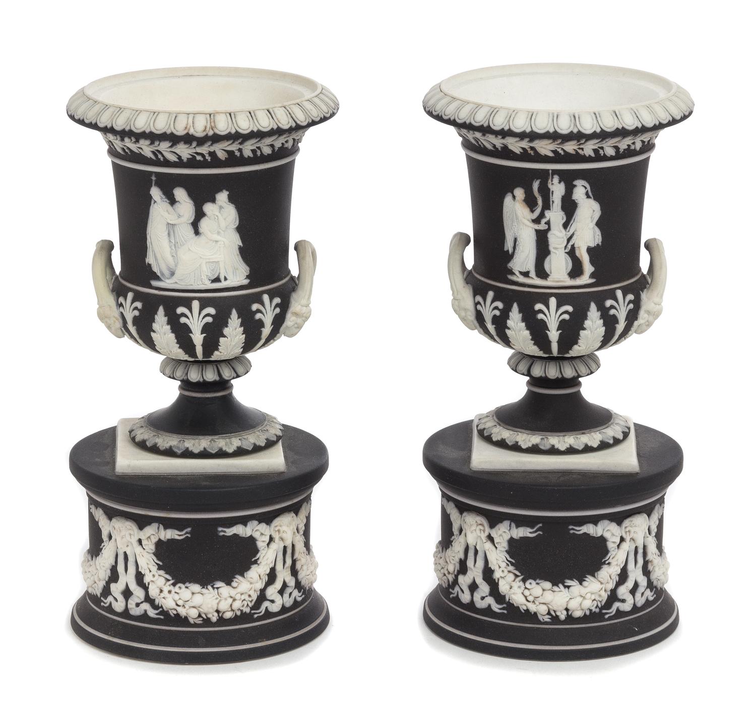 A Pair of Wedgwood Jasperware Urns Height 7 inches. — 19TH CENTURY