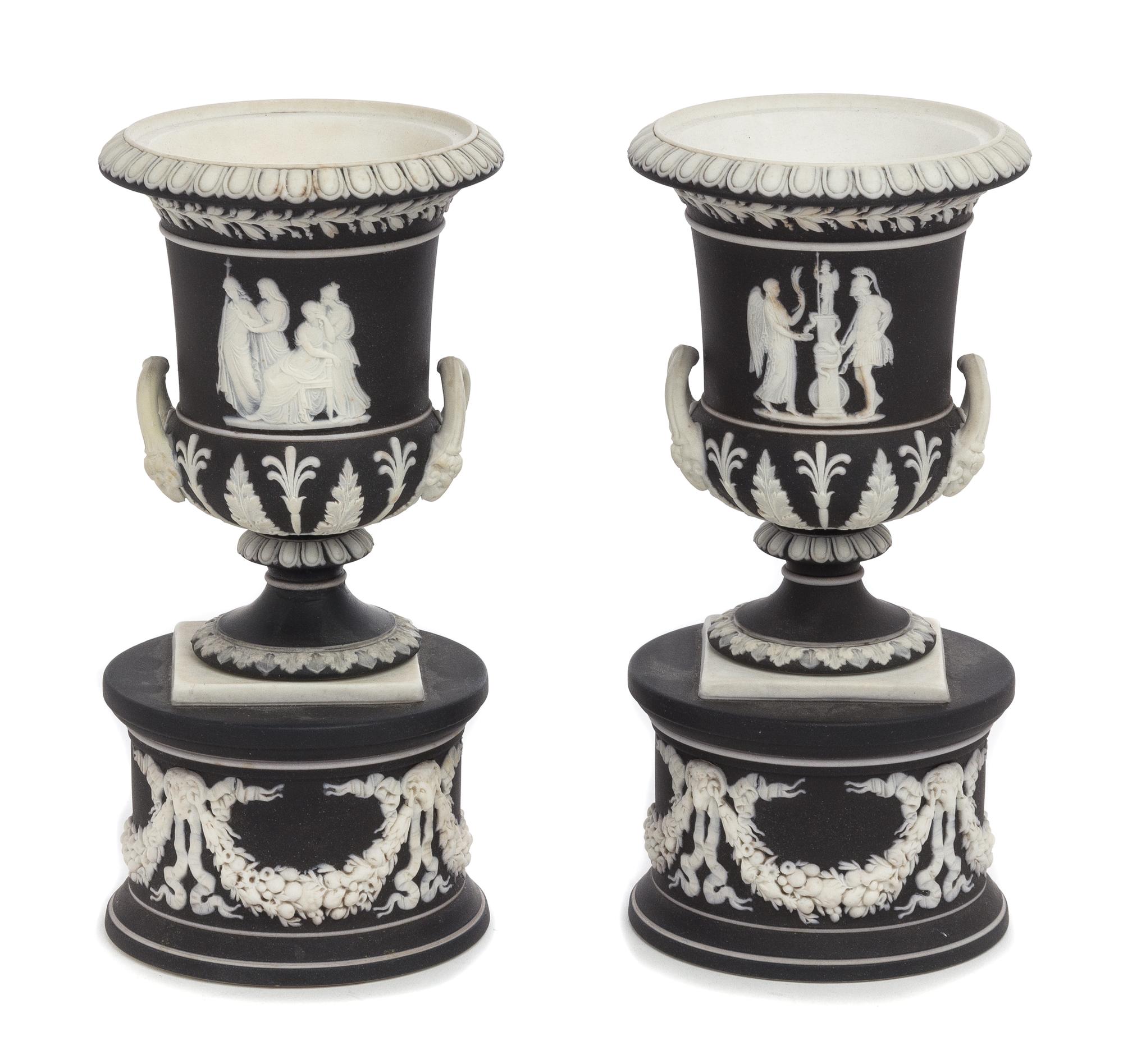 A Pair of Wedgwood Jasperware Urns Height 7 inches. — 19TH CENTURY