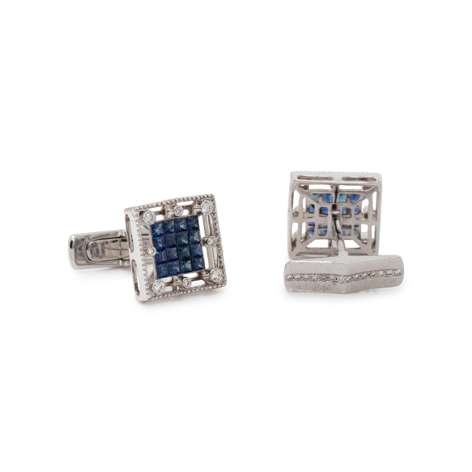 SAPPHIRE AND DIAMOND CUFFLINKS