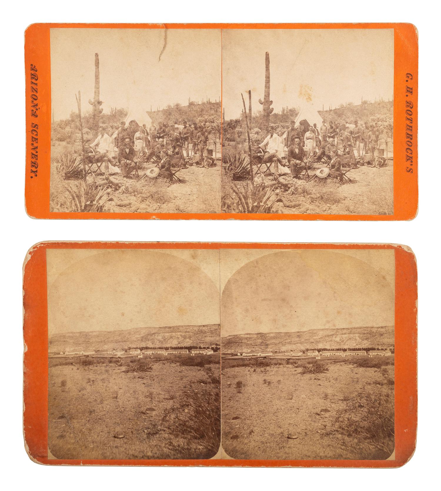 [WESTERN AMERICANA]. ROTHROCK, G.H., photographer. A group of 2 stereoviews, incl. Camp Verde and camp near Ft. McDowell, Arizona Territory.
