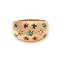 YELLOW GOLD, DIAMOND AND GEMSTONE RING