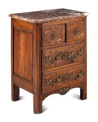 A Louis XV Walnut Marble-Top Commode