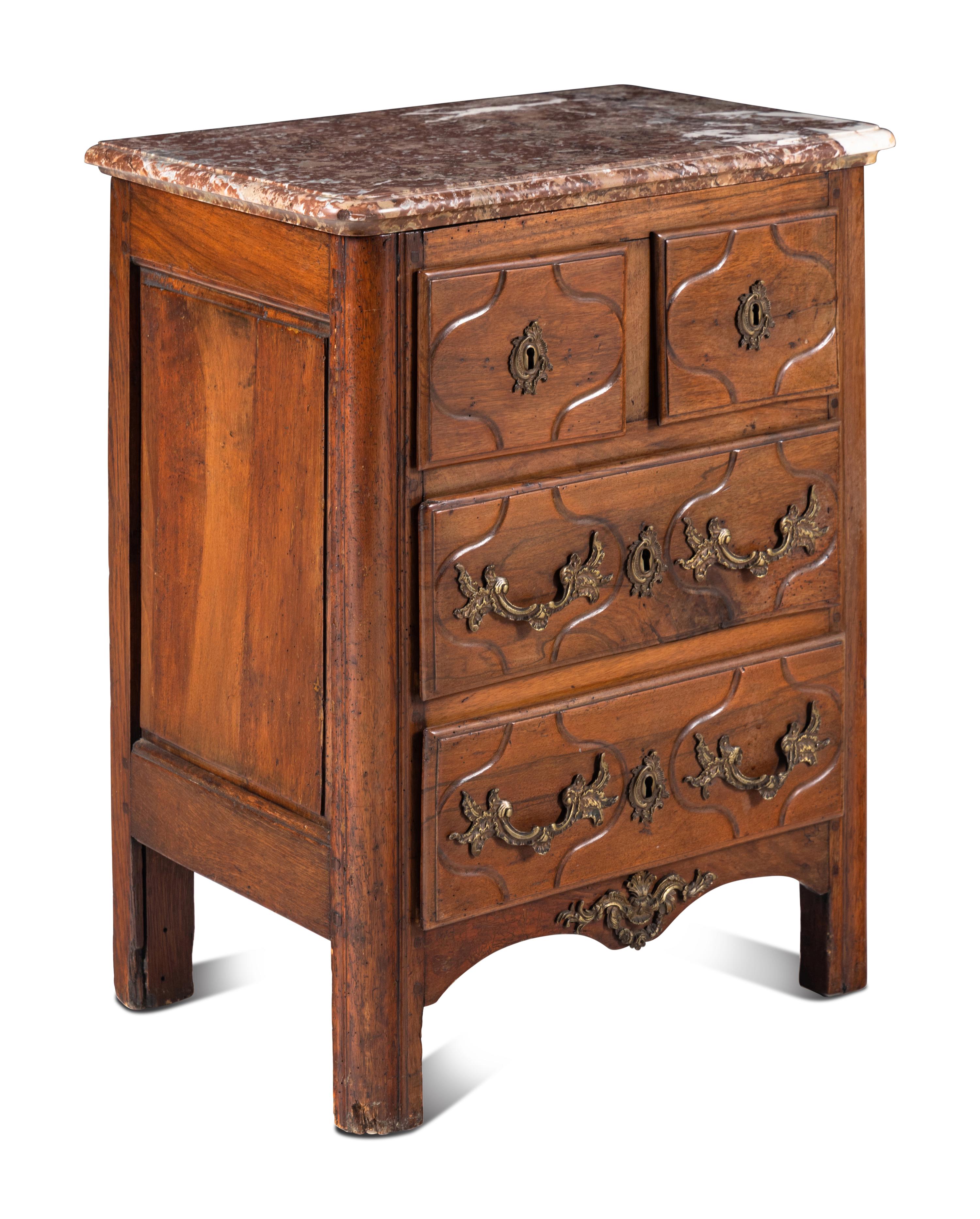 A Louis XV Walnut Marble-Top Commode