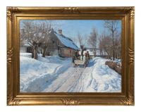 Winter landscape with a milkman in Høje Taastrup