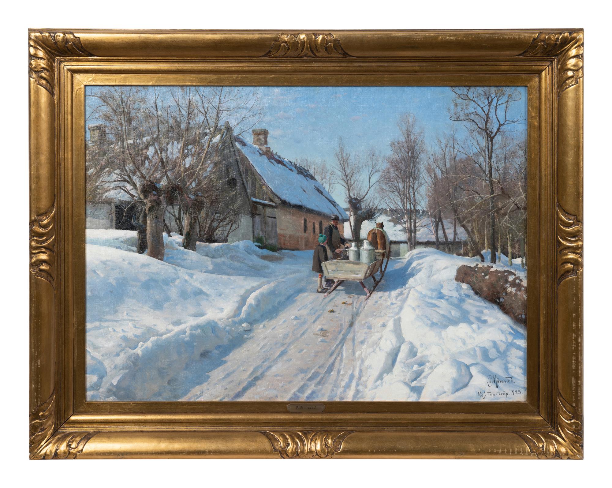 Winter landscape with a milkman in Høje Taastrup