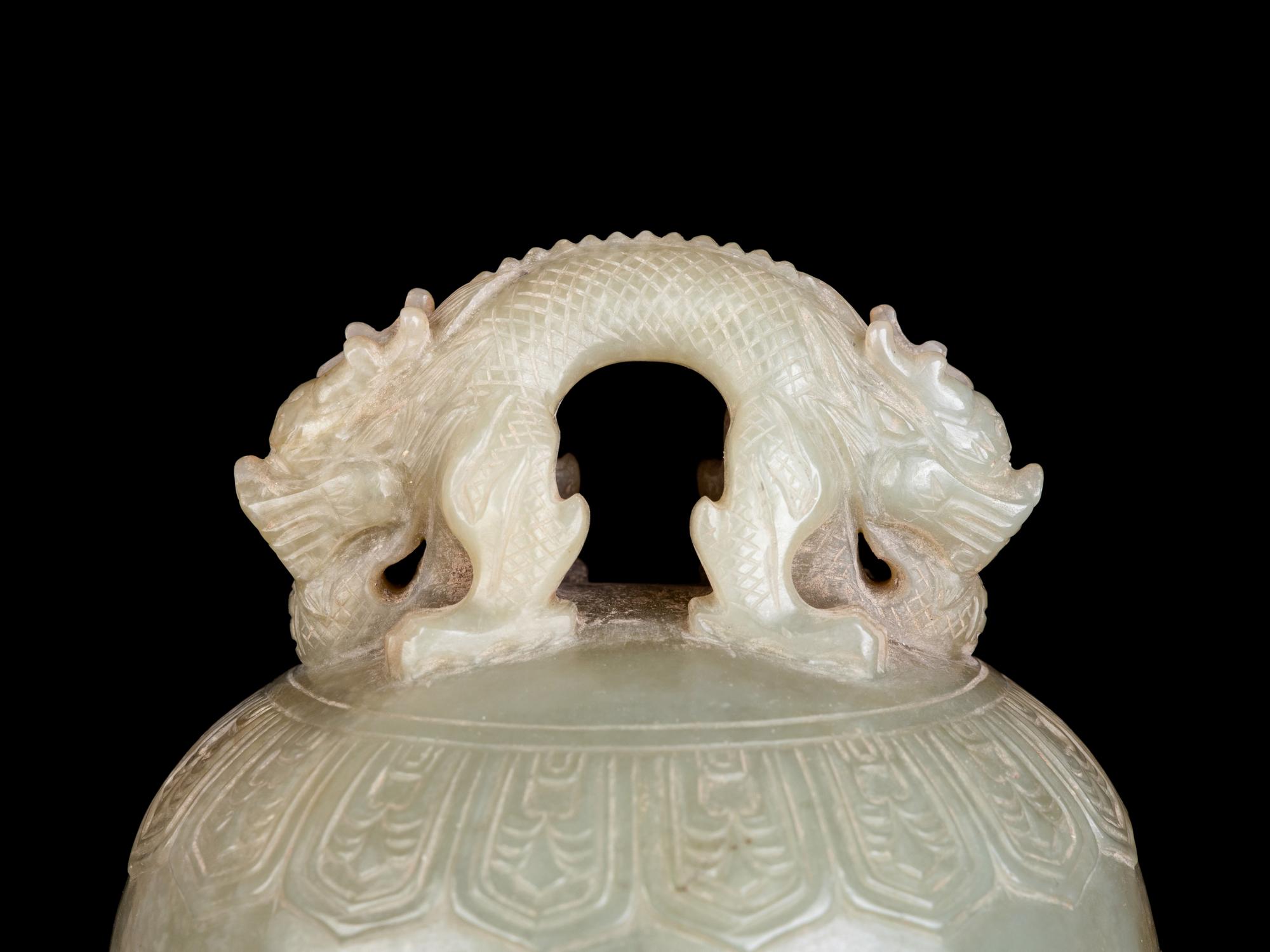 A Chinese Carved Celadon Jade Bell