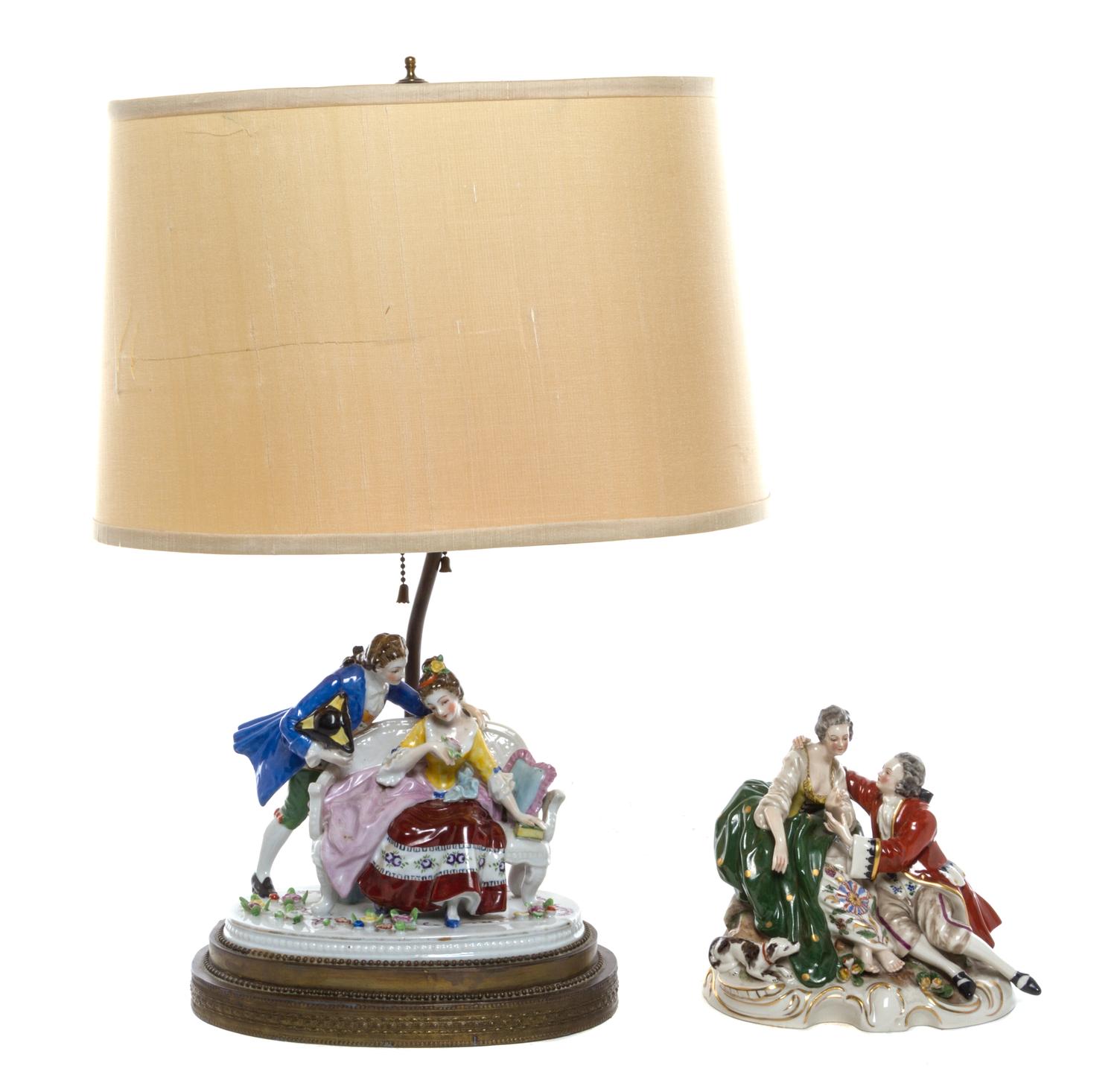 Two German Porcelain Figural Groups Height of first overall 21 1/2 inches. — 20TH CENTURY