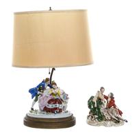 Two German Porcelain Figural Groups Height of first overall 21 1/2 inches. — 20TH CENTURY