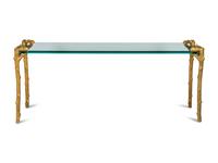 A P.E. Guerin Faux Bois Gilt Bronze and Glass Console Table