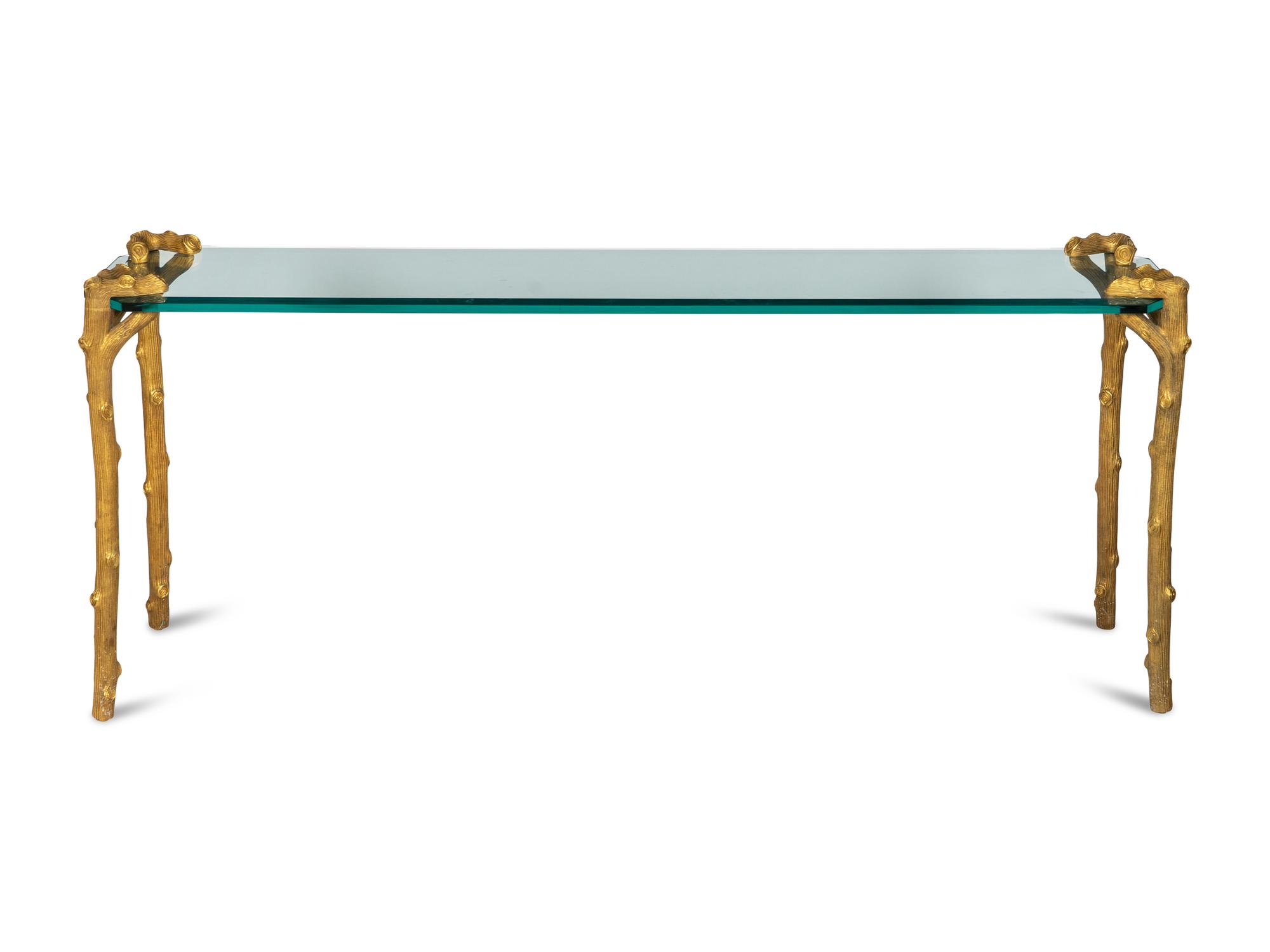 A P.E. Guerin Faux Bois Gilt Bronze and Glass Console Table