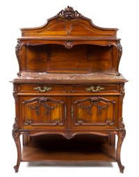 A Louis XV Style Gilt Metal Mounted Walnut Server, Height 68 1/2 x width 48 x depth 19 3/4 inches.