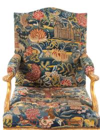 A George II Petit Point and Gros Point-Upholstered Gilt-Gesso Library Armchair