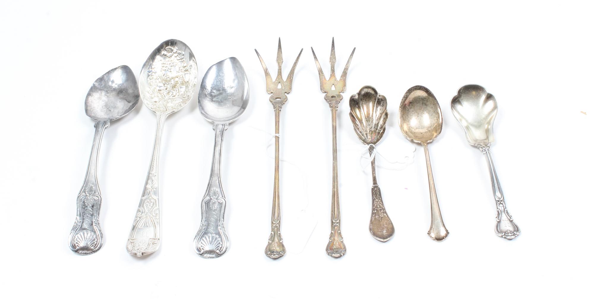 A Collection of American Silver Flatware Articles, various makers, comprising a pair of coin table spoons marked for James Thomson, New