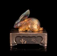 A Fine Japanese Silver Rabbit-Form Bonbonnière