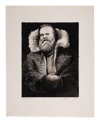 MOSER, Barry. Original pen & ink with wash portrait drawing of Perrault for the Macmillan edition of Jack London’s Call of the Wild (1994). 287 x 228 mm. On watercolor paper. Signed and date by Moser in pencil, captioned “Perrault” in lower margin.