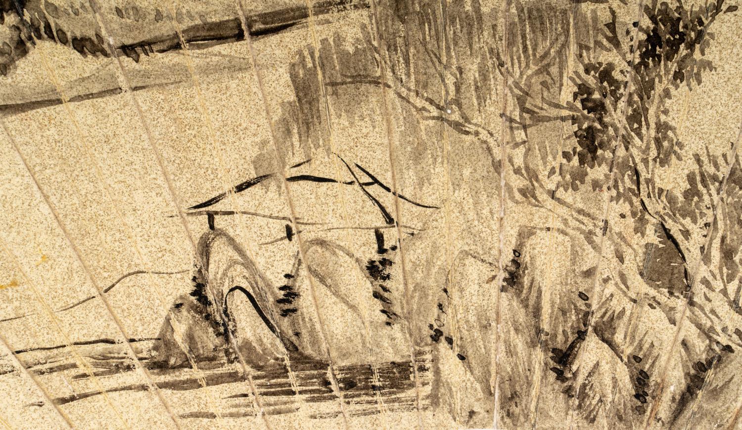 Eight Chinese Folding Fan Leaves Depicting Landscape and Flowers